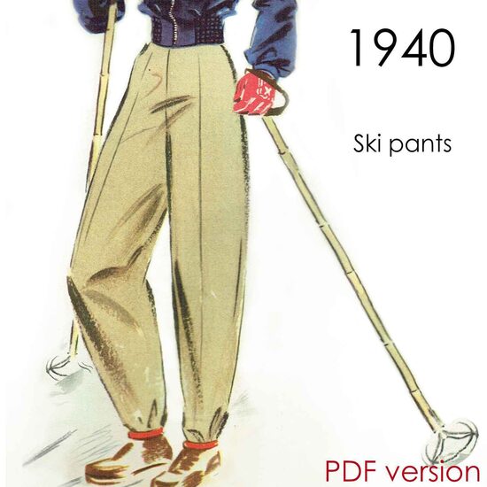 1940 Ski Pants waist 80 cm (31.5"). PDF pattern.